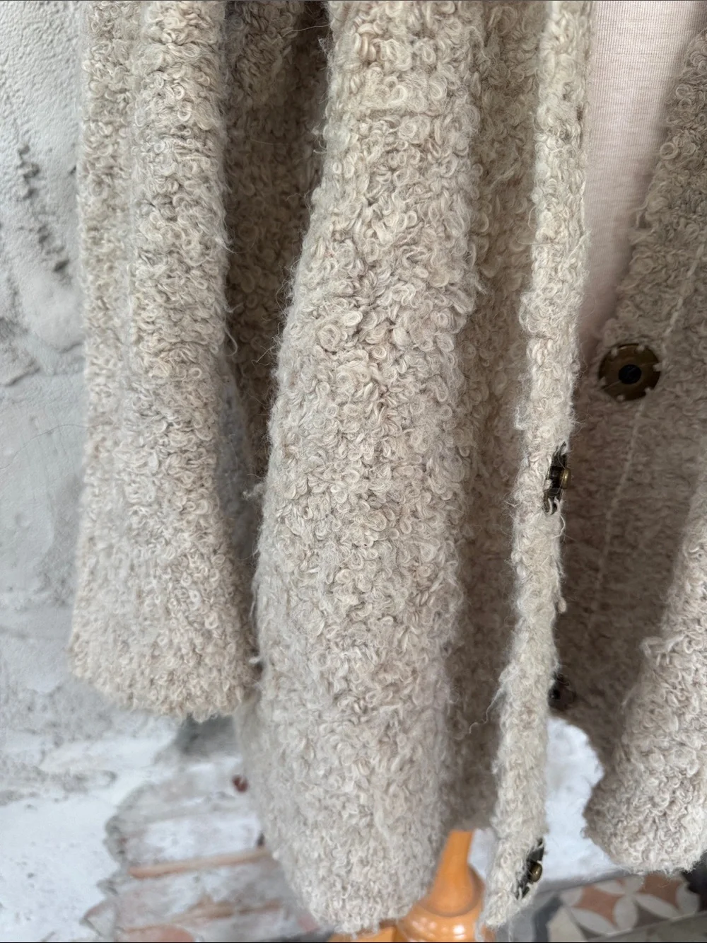 Free People Cream Bouclé Open-Front Shacket